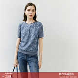 颜域（YANYEE）短袖勾花镂空蕾丝衫上衣女2026新款夏季轻熟风短款宽松T恤女 蓝色 S