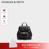 CHARLES&KEITH菱格大容量柔软背包书包双肩包包女包生日开学礼物CK2-60151400 Black黑色 S