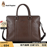 暇步士（Hush Puppies）公文包单肩斜跨手提包真皮手拿包男士商务包电脑包送礼物棕色