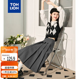唐狮（TonLion）秋冬季女净色中长百褶裙时尚百搭学院风减龄简约舒适长裙