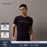 Calvin KleinJeans夏季男女情侣中性休闲年轻多色ck印花修身打底短袖T恤上衣 CHW-深邃蓝 M （推荐130-145斤）
