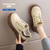 唐狮（TonLion）鞋子女鞋2026秋冬季厚底板鞋女士百搭运动休闲鞋 卡其37