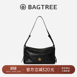 BAGTREE【朱珠同款】包包树奶盒包女包植鞣皮单肩斜挎腋下通勤Hobo枕头包 檀黑色-中号【磁吸拉链款】 高级小众