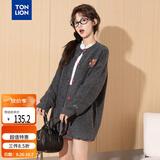 唐狮（TonLion）毛衣女秋童趣可爱女圆领撞色钮扣图案机绣开衫毛线衫秋冬女式毛衣