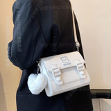途尊（kingtrip）女生包包百搭学生小众设计小包包女2024新款潮质感单肩斜挎包可爱 白色+毛毛挂件
