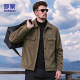 罗蒙（ROMON）夹克男士秋季时尚翻领纯色上衣商务休闲灯芯绒外套男2270卡其XL