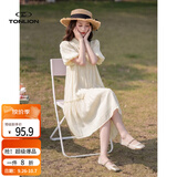 唐狮（TonLion）2026夏季连衣裙女气质淑女衬衫领泡泡袖净色名媛风百搭