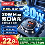 京东京造车载充电器30W点烟器手机超级快充转换器插头一拖二适用苹果17/18华为小米汽车SUV货车苹果