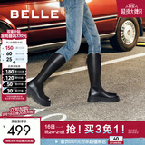 百丽（Belle）显瘦小V靴长筒靴女冬商场款弹力靴A1V1DDG3预售 黑仙草-微光皮面（绒里） 39 (245mm)
