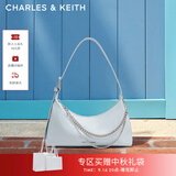 CHARLES&KEITH柔软拉链式褶皱单肩包腋下包包女包生日礼物CK2-40782472 Sea Salt Blue海盐蓝色 S