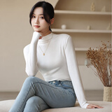 翊尚美半高领打底衫女春秋纯色长袖打底衣女士可外穿新款百搭显瘦上衣 淡雅白 【已售1万件】 均码 【80-140斤】【多买更划算】