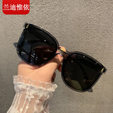 兰迪惟依 墨镜女网红韩版2021新款黑色太阳镜蹦迪个性大框方形眼镜遮阳大脸 z透灰 镜盒+镜布