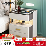 罗森（LUOSEN）智能床头柜三层卧室多功能无线充电储物柜 深灰+白