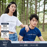 Calvin KleinJeans夏季男女情侣中性休闲年轻多色ck印花修身打底短袖T恤上衣 YAF-月光白 L （推荐145-160斤）