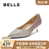 百丽（Belle）闪耀质感高跟鞋女商场新款四季单鞋增高婚鞋BDAK3AQ6预售 浮光跃金-跟高5CM 38 (240mm)