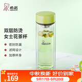 希诺（heenoor）双层玻璃杯家用女士带滤网个性潮流清新花茶杯隔热防烫便携水杯 清新绿300ml
