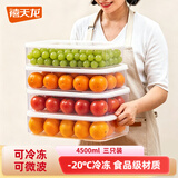 禧天龙冰箱保鲜盒食品级冰箱收纳盒塑料密封盒蔬菜水果冷冻盒 4.5L 3个