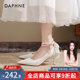 达芙妮高跟鞋女单鞋2026春季法式玛丽珍鞋蝴蝶结淑女小皮鞋粗跟女鞋婚鞋 缎面米白 6cm 细跟 36