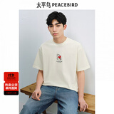 太平鸟男装男士T恤艺术家系列刺绣情侣短袖T恤t青体恤 米色 第一批 M