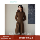 茵曼（INMAN）2026秋冬女装新款灯芯绒连衣裙新品长袖休闲针织礼服中长裙子 咖啡色 L