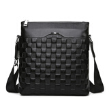 MOEPEQDAISHU男士单肩包斜挎包真皮公文包大容量头层牛皮时尚休闲竖款挎包背包 MH 281 棋盘纹