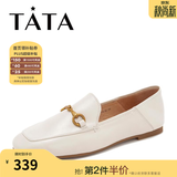 他她（TATA）方头乐福鞋女休闲平底一脚蹬小皮鞋女单鞋春秋款FLC22AM5 米色 38