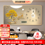 墨派餐厅装饰画带钟表万年历电子钟挂画客厅家用时尚日历表时钟壁画 9福禄呈祥 100*50cm晶瓷