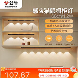 公牛（BULL）感应猫眼橱柜灯磁吸充电山丘光效展柜玄关氛围小夜灯 黑60cm三色