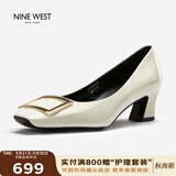NINE WEST玖熙女鞋秋季气质高跟皮鞋女士方头单鞋子女款 NH434045FK 米白35
