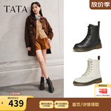 他她（TATA）厚底马丁靴经典英伦风复古短靴黑色真皮单靴女靴WUY02DZ5 黑色（单里）- 38