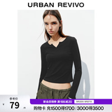 UR2026秋季新款女装时尚休闲简约基础修身长袖T恤UYB450010 黑色 XL