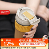 乐扣乐扣（LOCK&LOCK）咖啡杯耐热玻璃水杯子男女学生便携式双饮吸管杯随手杯500ML黄色