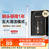 美的（Midea）电动牙刷S1PX白色成人学生180天长续航5种清洁模式声波磁悬浮声波马达净齿男女士情侣生日节日礼物