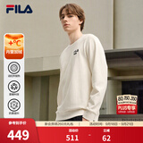 FILA斐乐套头运动卫衣男秋冬休闲简约圆领套头衫保暖打底衫上衣防泼水 【加绒保暖版】蒸汽白-IV XL