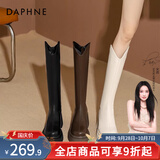 达芙妮厚底V口长筒靴女2026秋冬爆款女靴高筒靴显瘦百搭增高骑士靴子女 黑色 38
