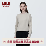 MUJI女式 棱纹编织 圆领短款针织衫 长袖女款 女装 薄款毛衣 燕麦色 XL (165/92A)