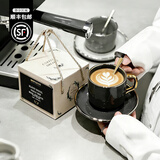 古莜轻奢咖啡杯陶瓷咖啡杯碟套装茶具杯子水杯银边杯子单杯碟勺 金边杯碟勺【深灰色】礼盒装