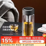 万象（WANXIANG）双层玻璃杯经典皮纹V21RL商务办公礼盒泡茶杯480ML大容量家用水杯