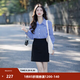 茵曼（INMAN）【格纹】法式时髦翻领通勤衬衫2026秋季新款女装长袖修身显瘦上衣 宝蓝格 M （裤子27码）