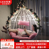 乐系（LEXI） 吊椅双人鸟巢秋千吊篮家用室内阳台吊兰户外吊床藤椅摇篮椅躺椅 【橡胶木】单人白色细藤 静音款