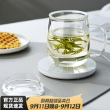 忆壶茶 玻璃茶杯茶具喝水杯子茶道杯 绿茶杯红茶带过滤竹木盖泡茶杯 【保温套装】玻璃盖杯+保温座