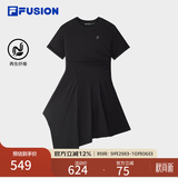 斐乐 FUSION斐乐潮牌女子针织连衣裙2025夏季新款时尚不规则T恤裙 正黑色-BK M 165/84A/M