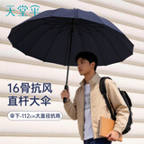 天堂伞 双人雨伞直柄 大号半自动雨伞16骨加固抗风拒水 黛蓝色