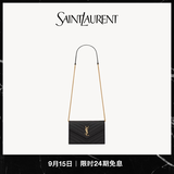 YSL圣罗兰 女士CASSANDRE ENVELOPE粒面皮革链条钱包ysl包包女包 黑色金链 U