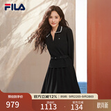 斐乐 杨幂同款|斐乐官方女子连衣裙春新款时尚优雅收腰翻领连身裙 正黑色-BK L （170/88A/L）