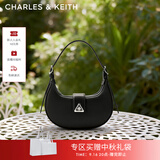 CHARLES&KEITH三角扣新月包腋下包单肩包包女包生日礼物送女友CK2-50271205 Noir黑色 S