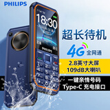 飞利浦（PHILIPS）老人手机超长待机大电池老年机全网通4G大字大声音按键老年人专用学生商务备用功能机 T619海军蓝