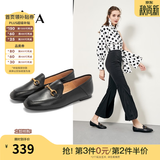 他她（TATA）方头乐福鞋女休闲平底一脚蹬小皮鞋女单鞋春秋款FLC22AM5 黑色 35
