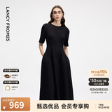 朗姿【精英衣橱 Basic衣橱】小香风赫本风波点小黑裙女收腰高智连衣裙 黑色2 L