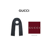 古驰（GUCCI）男女同款经典双G双面印花流苏爆款围巾黑色